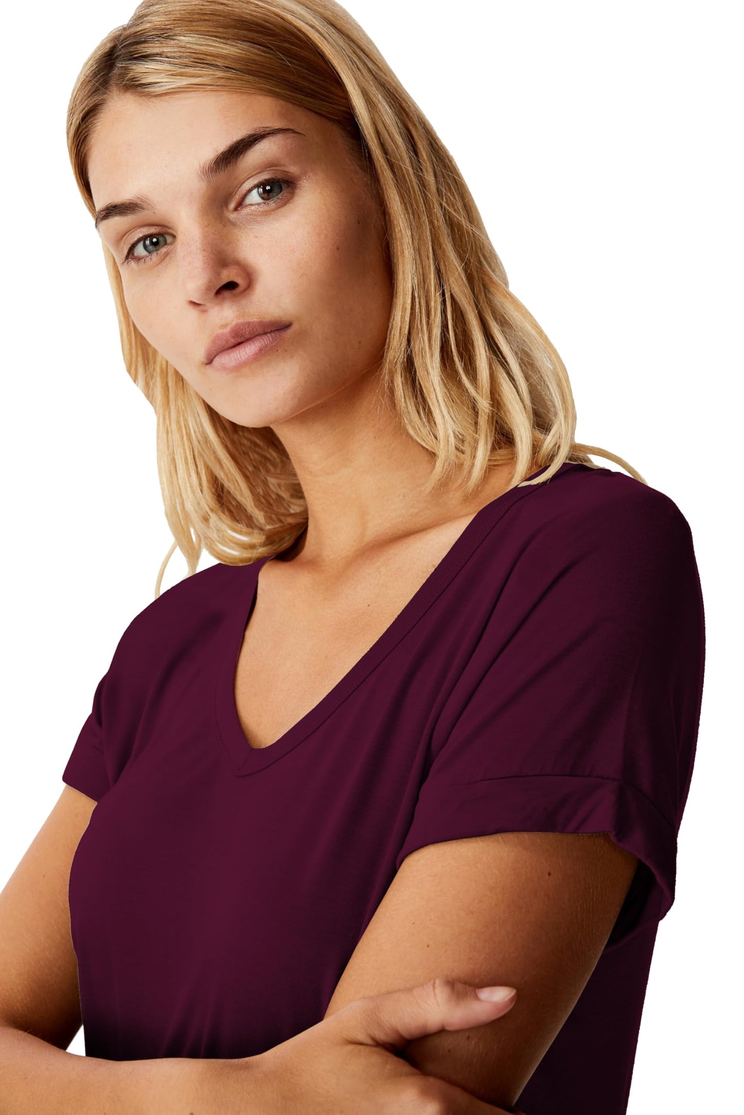 Fabricorn WomenS Solid Regular Fit T-Shirt (Gt01_Ud_Vneck_P_Wine