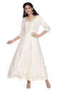 Aurelia WomenS Rayon White Foil Print Flared Dress Ankle Length (21Aua11968-502404_Stone_S)