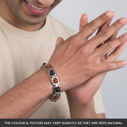 Astrotalk Metal Rudraksha & Karungali Bracelet (Silver) | Spiritual Protection & Mental Peace Energy | Ebony Wood & 5 Mukhi Rudraksha Healing Bracelet for Man & Women | Gift for Man & Woman
