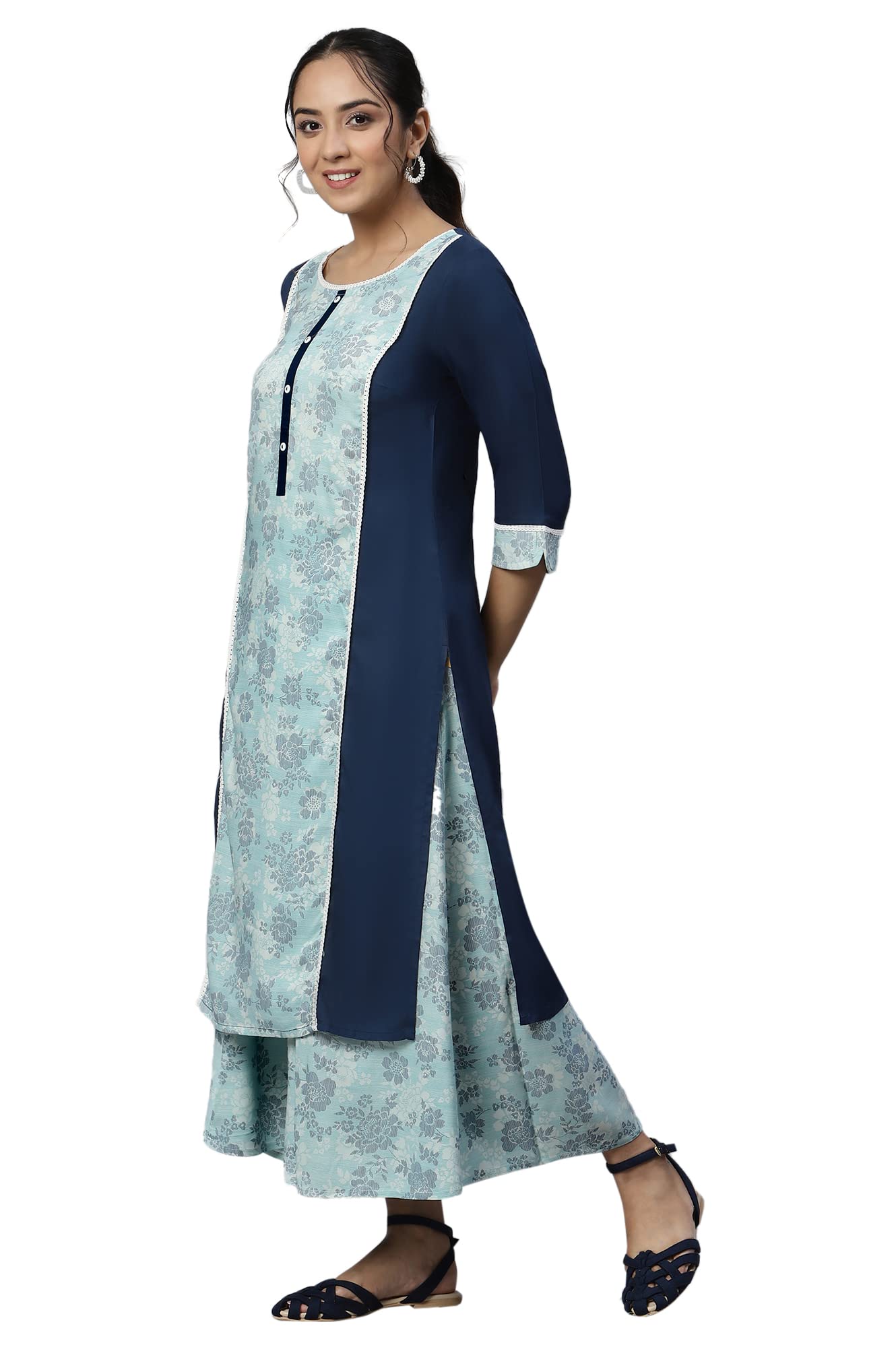 Aurelia Women's Floral Print Rayon Kurta Set with Culottes