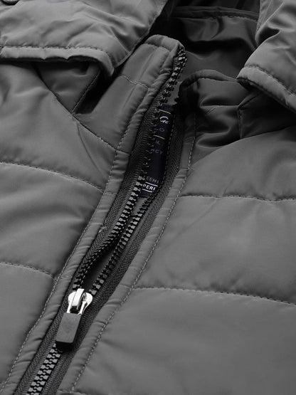 The Indian Garage Co Men Grey Slim Fit Solid Puffer Jacket