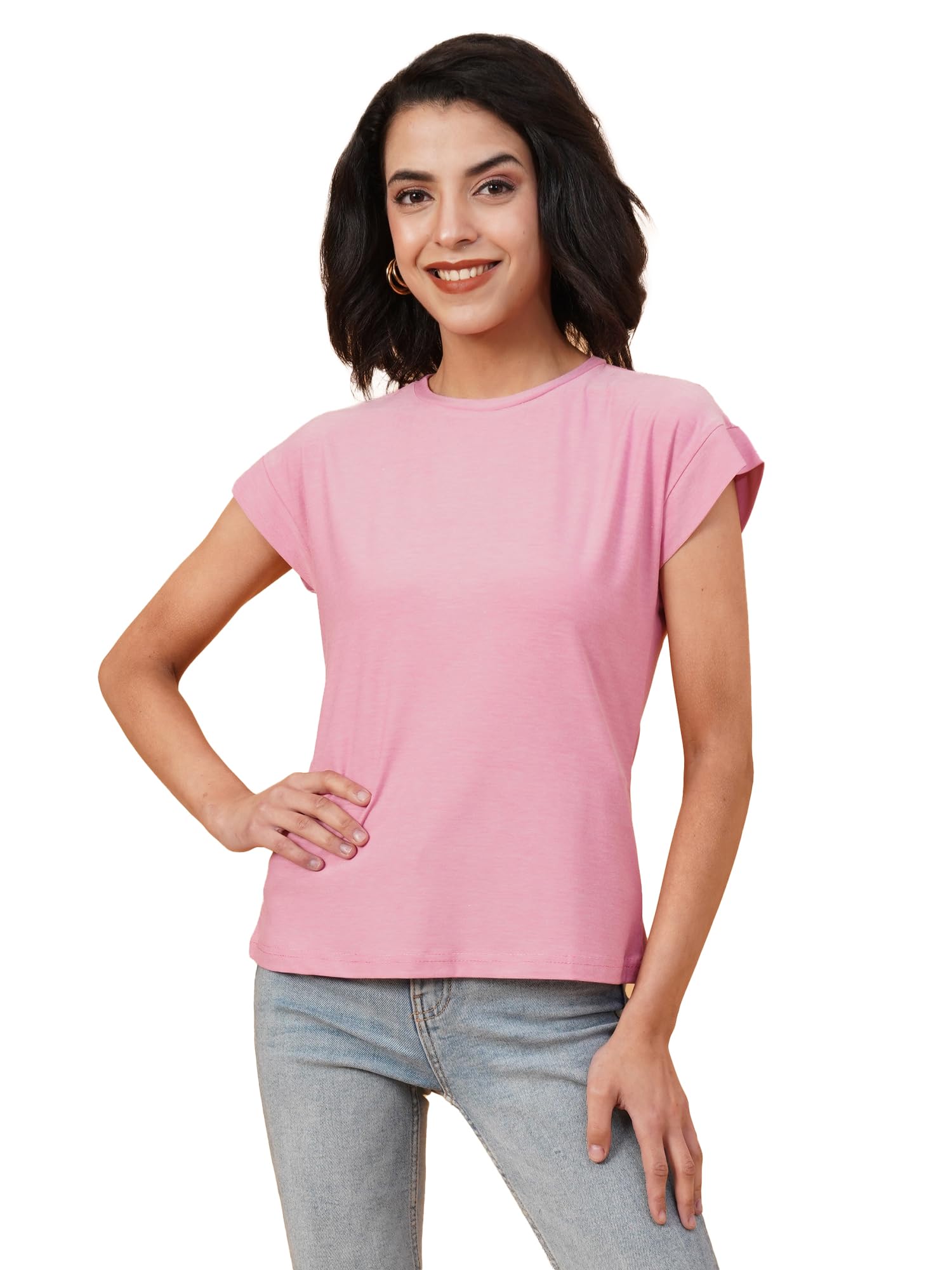 Kotty WomenS Solid Round Neck Cotton Blend T-Shirt