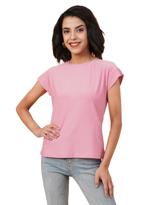 Kotty WomenS Solid Round Neck Cotton Blend T-Shirt
