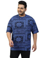 Veirdo Mens 100% Cotton Oversized Loose Baggy Fit Drop Shoulder Paisley Printed Plus Size T-Shirt Nav