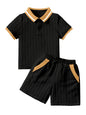 AVANOVA Boys 2-Piece Outfit Set  Black Knitted Polo Collar Short Sleeve T-Shirt with Matching Shorts | Casual Summer Clothing fo