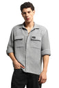 Hubberholme Men Summer Cotton Spread Collar Long Sleeves Oversized Casual Shirt 25 Grey