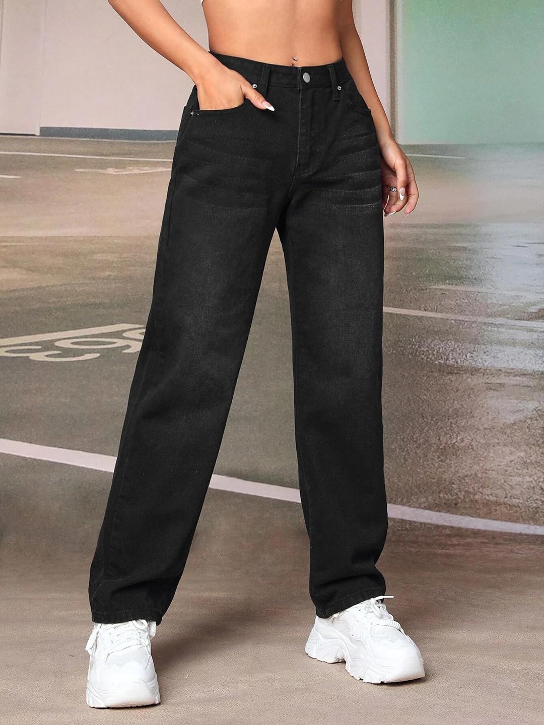 Kotty WomenS High Rise Solid Slim Fit Jeans Coal Black
