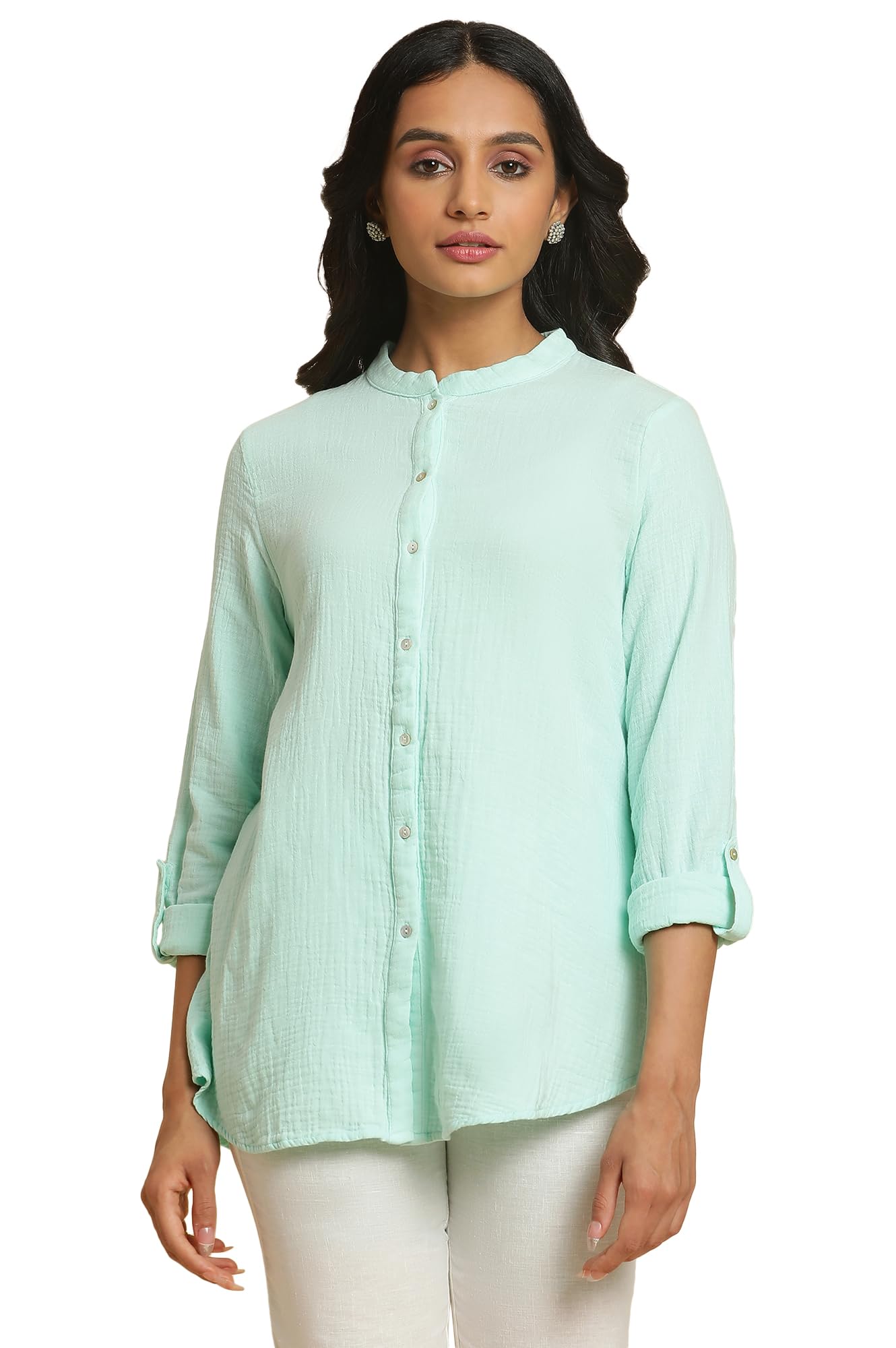 W for Woman Womens Solid Regular Fit Top (23AUW30706-220877_Light Blue