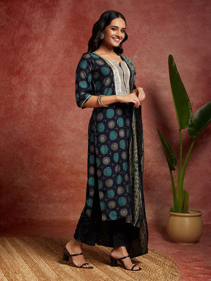 Libas WomenS Silk Blend Kurta Set (34636_Blue