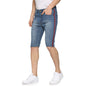 Campus Sutra Mens Classic Blue Light-Washed Distressed Side Striped Regular Fit Denim Shorts | Mid-Rise Stretchable Cotton Denim
