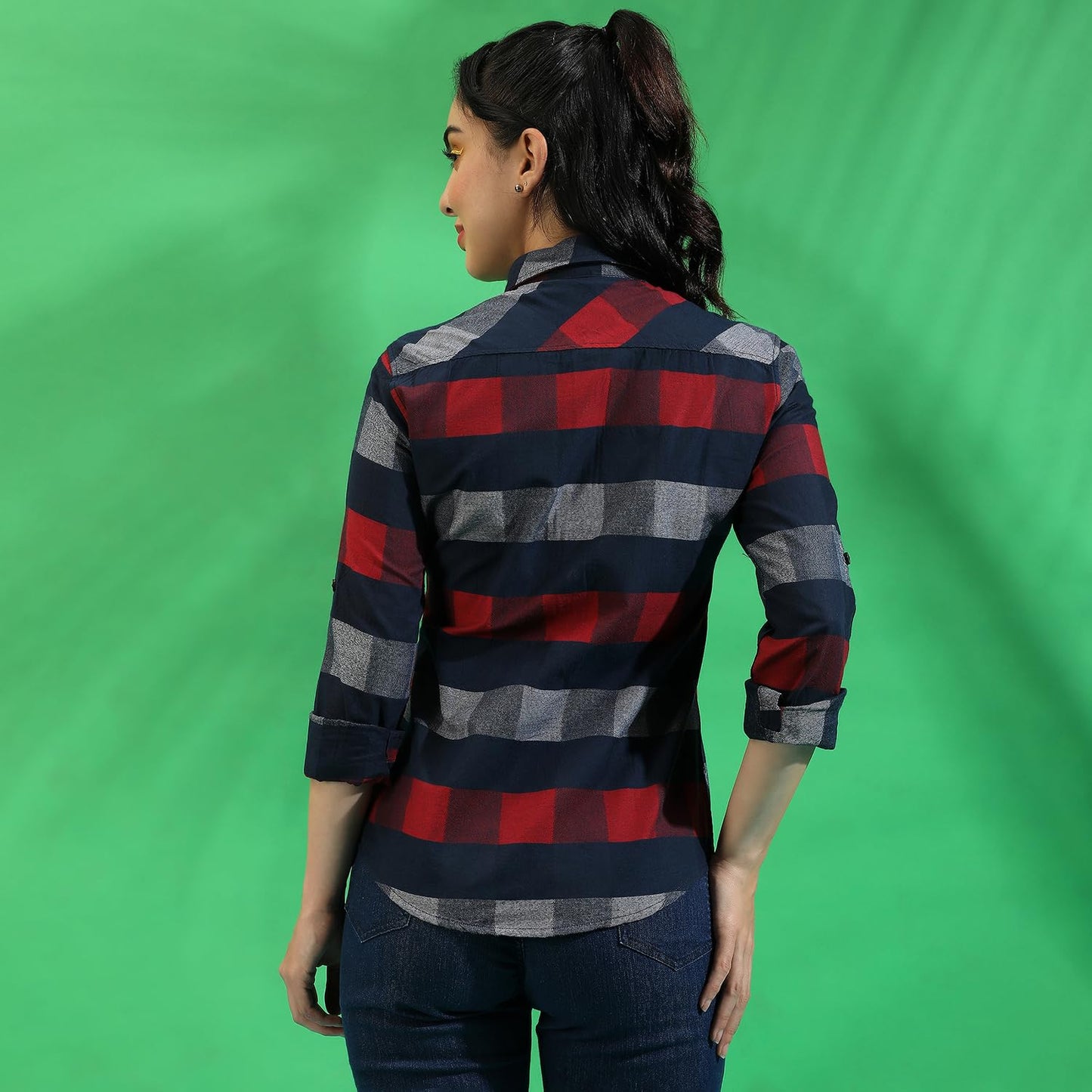 Campus Sutra Womens Multicoloured Checkered Button Up Regular Fit Shirt for Casual Wear | Spread Collar | Long Sleeves | Cotton