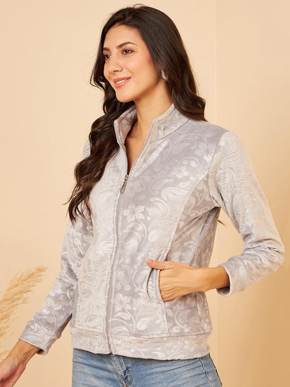 Modeve Full Sleeve Printed Women Jacket -Grey