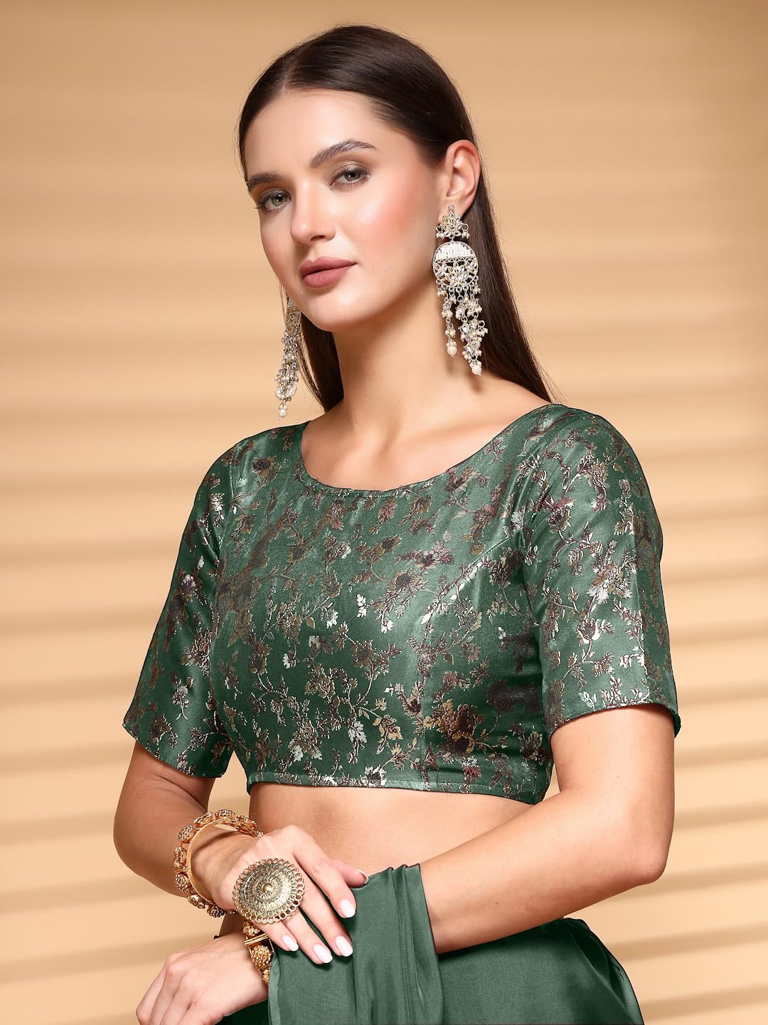 OOMPH! Readymade Blouse for Women, Brocade, Boat Neck, rbbl530