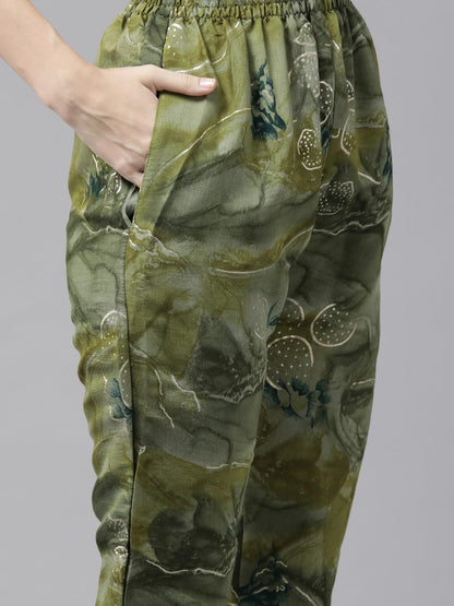 Aarika Womens Green Colour Silk Printed Co-ord Set