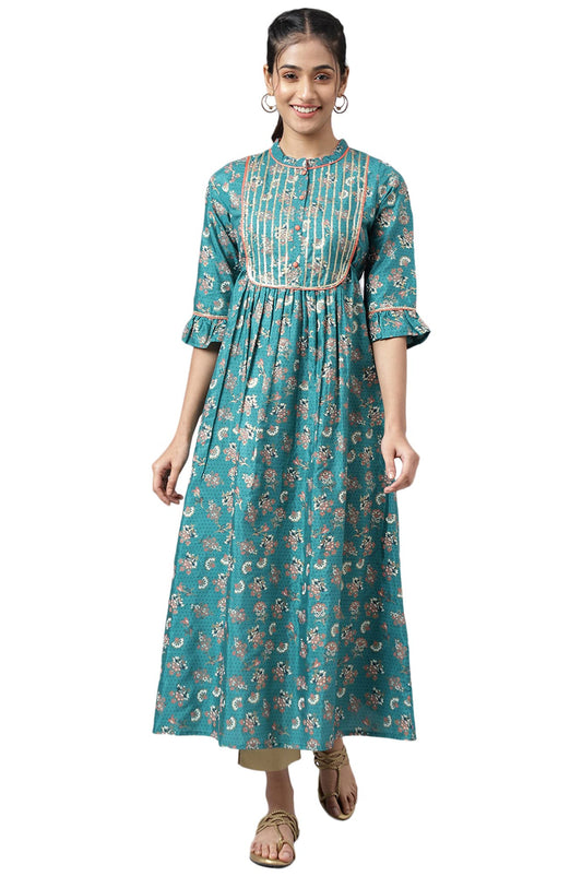 Aurelia Green Foil Sequin Regular Kurta For Women