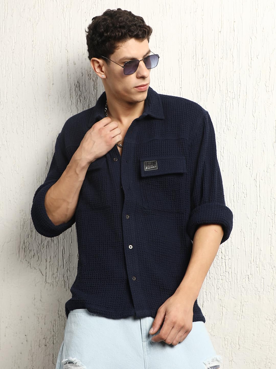 Hubberholme Men Summer Cotton Spread Collar Long Sleeves Oversized Casual Shirt 26 Blue