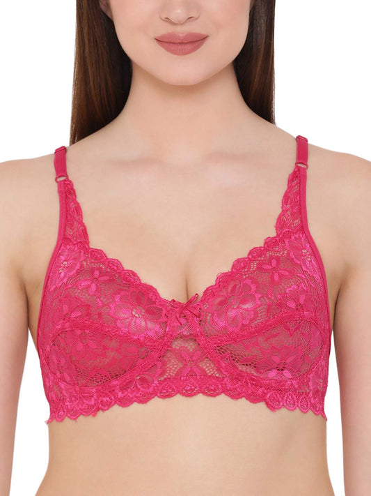 Clovia Womens Lace Non Padded Wire Free Full Coverage Bra Pink