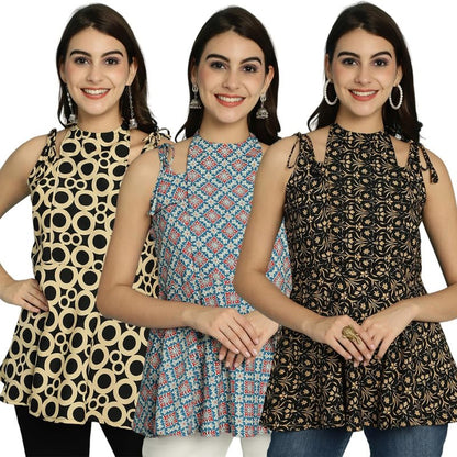 Pinkmint Halter Neck with Tie Back Short Combo Tops for Women ll Fancy Regular Fir Tops ll Casual Wear (Pack of 3)