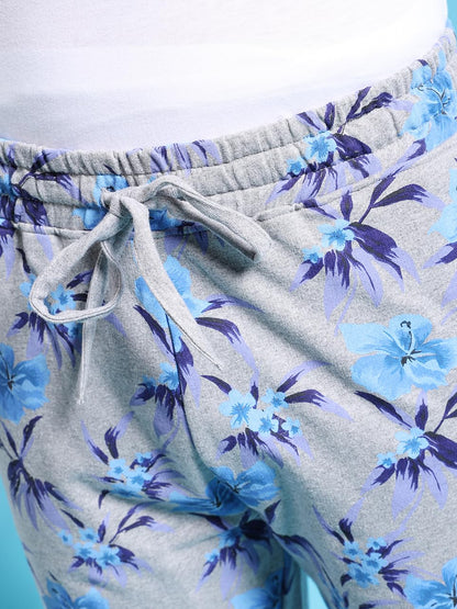 The Indian Garage Co Men Regular Fit Tropical Mid-Rise Knitted Shorts Grey Melange