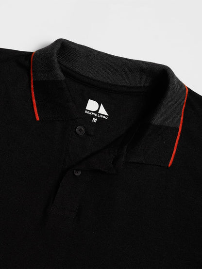 Dennis Lingo MenS Cotton Black Polo Neck Solid T-Shirt