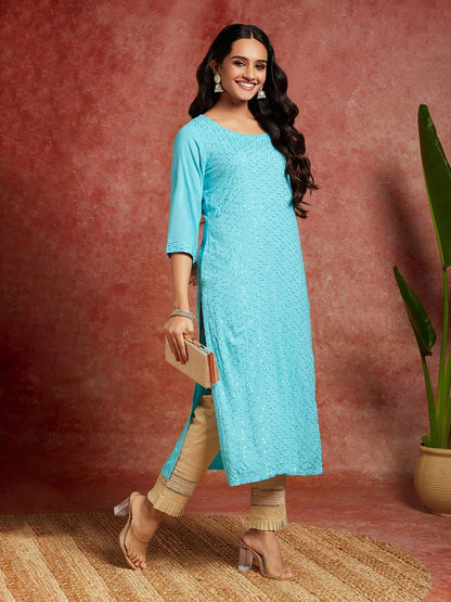 Libas Women's Embellished Rayon Straight Kurti