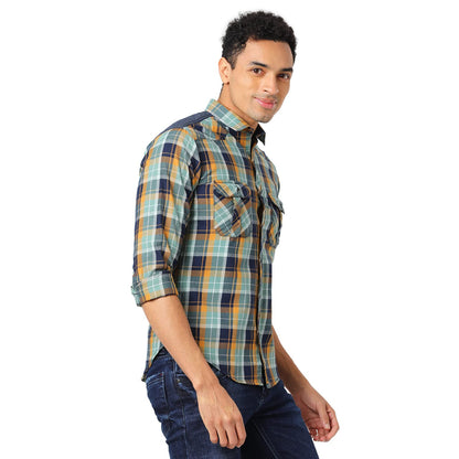 Campus Sutra Mens Multicolour Cargo Tartan Plaid Shirt for Casual Wear | Spread Collar | Long Sleeve | Button Closure | Cotton