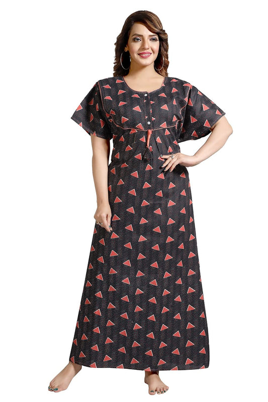 Fabme WomenS Cotton Printed Nightwear Nighty - Black