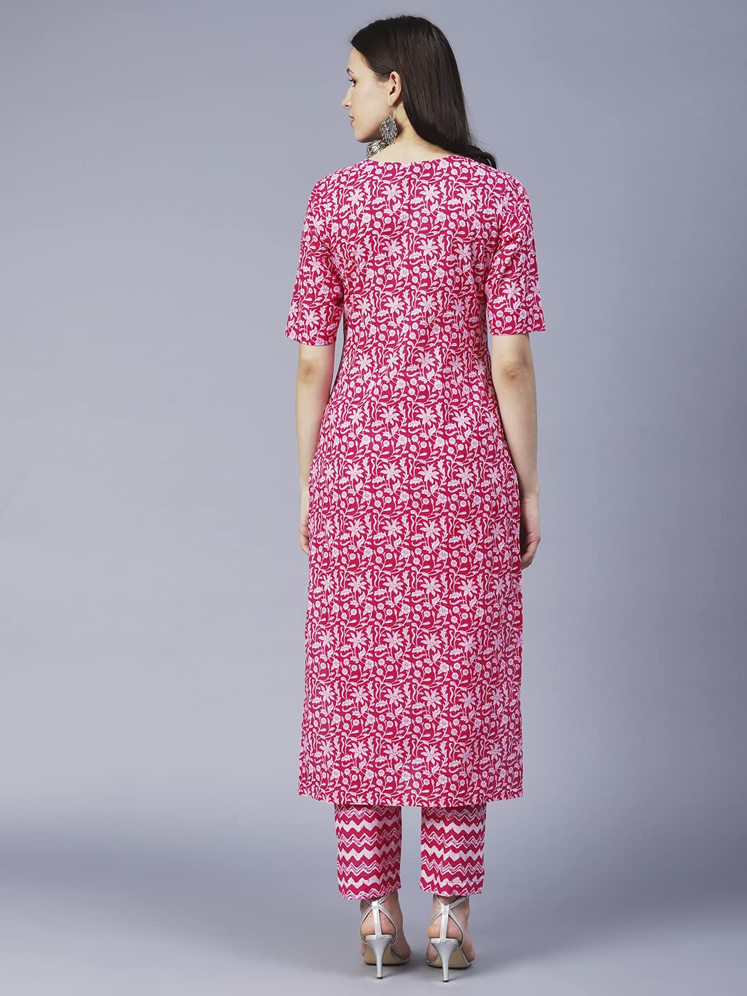 GoSriKi Women's Cotton Blend Printed Straight Kurta with Pant (AZRAK-GS)