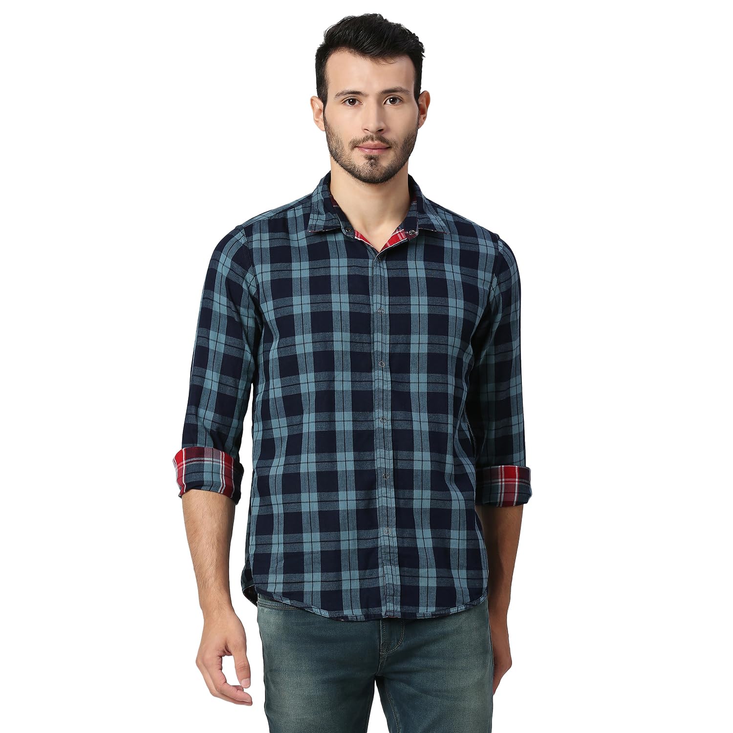 Pepe Jeans Mens Maxime Reversible Indigo Checks Shirt, Blue,L