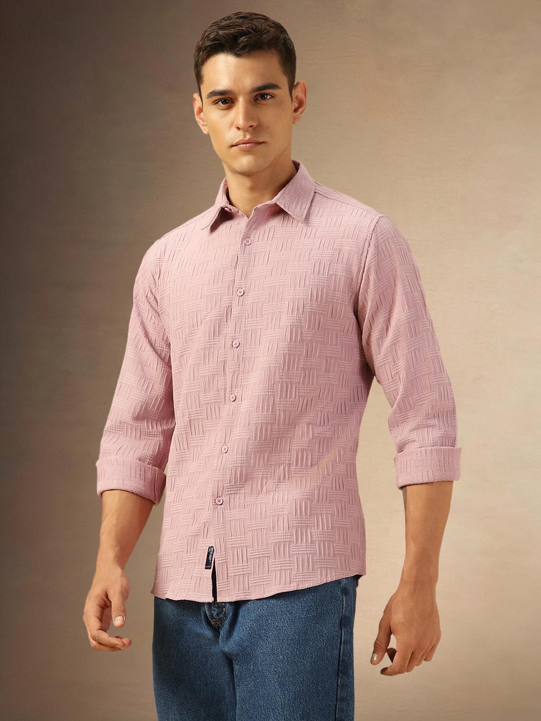 Dennis Lingo Men Regular Fit Cotton Solid Full Sleeves Spread Collar Shirt Pink