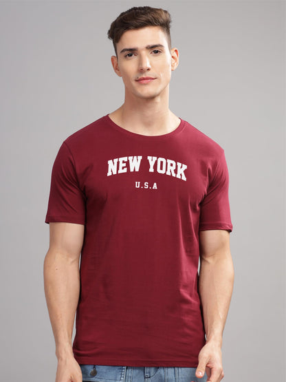 ADRO Mens Solid Regular Fit T-Shirt (RN24-NEW-MR_Maroon