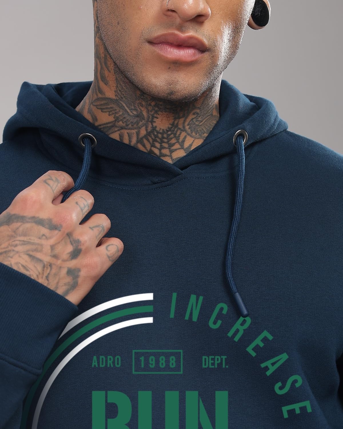 ADRO Men's Cotton Neck Hooded Sweatshirt (H24-FAST-SB_Teal