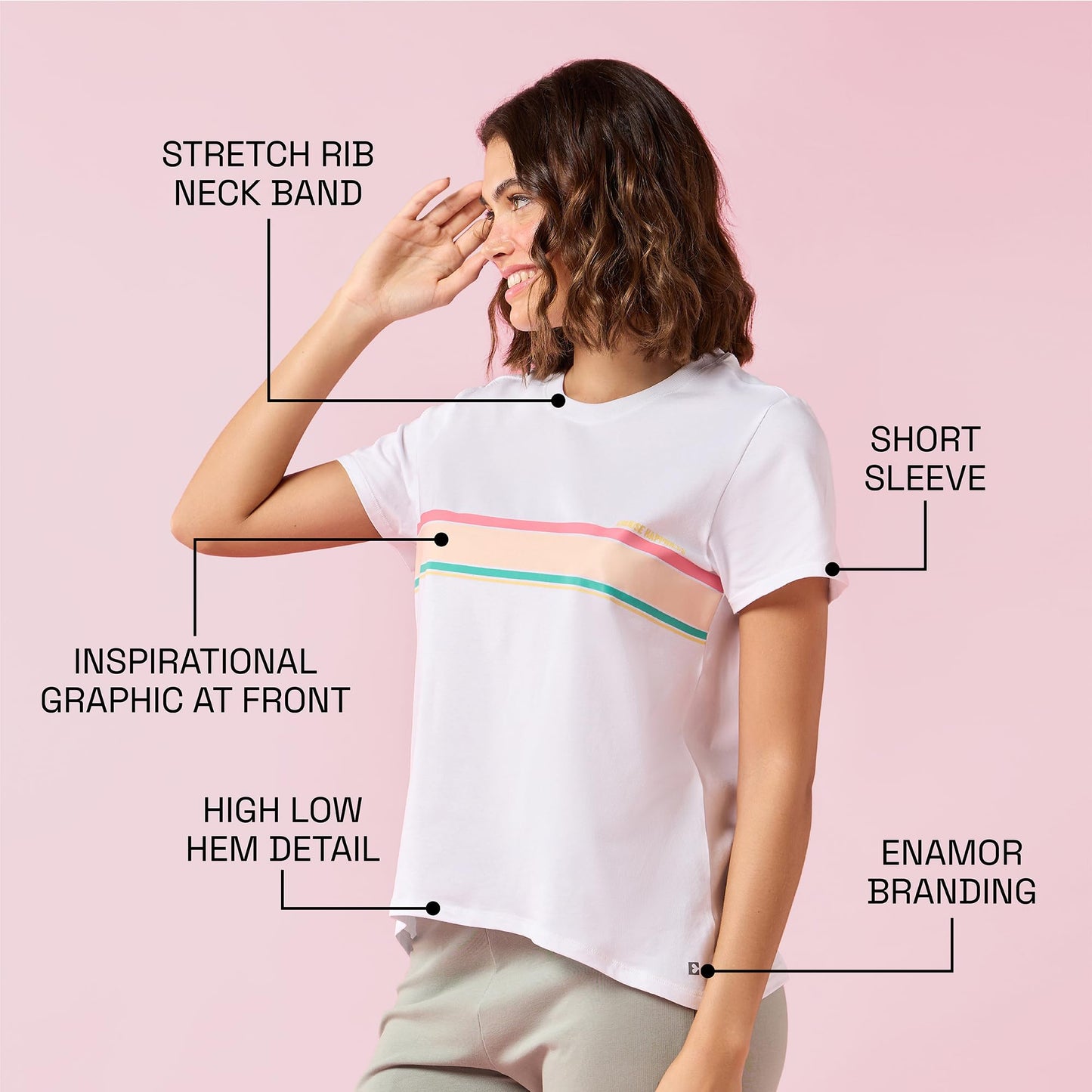 Enamor Womens Striped Relaxed Fit T-Shirt (E3S5_BRT White/Pool Blue Strips