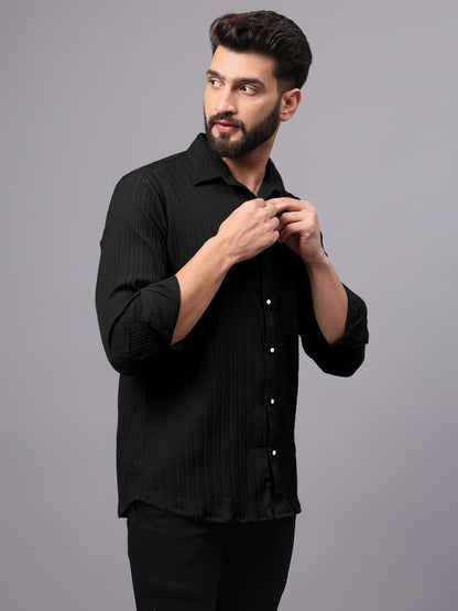 Finivo Fashion MenS Casual Button Down Shirts Long Sleeve Linen Shirt Fashion Textured Beach Summer Shirts Black