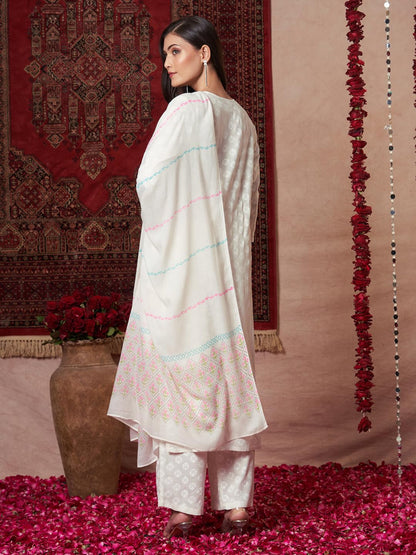 Gosriki WomenS Rayon Viscose Printed Straight Kurta With Pant & Dupatta (Mirai White-Vks03-Gs_5Xl_White_Xxxxx-Large)