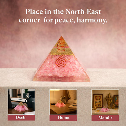 Astrotalk Love Attraction Resin Pyramid | Rose Quartz Crystal Pyramid for Relationship Harmony & Self-Love | Vastu Items for Home Decor | Office Table Decoration Items | Gift for Man & Woman