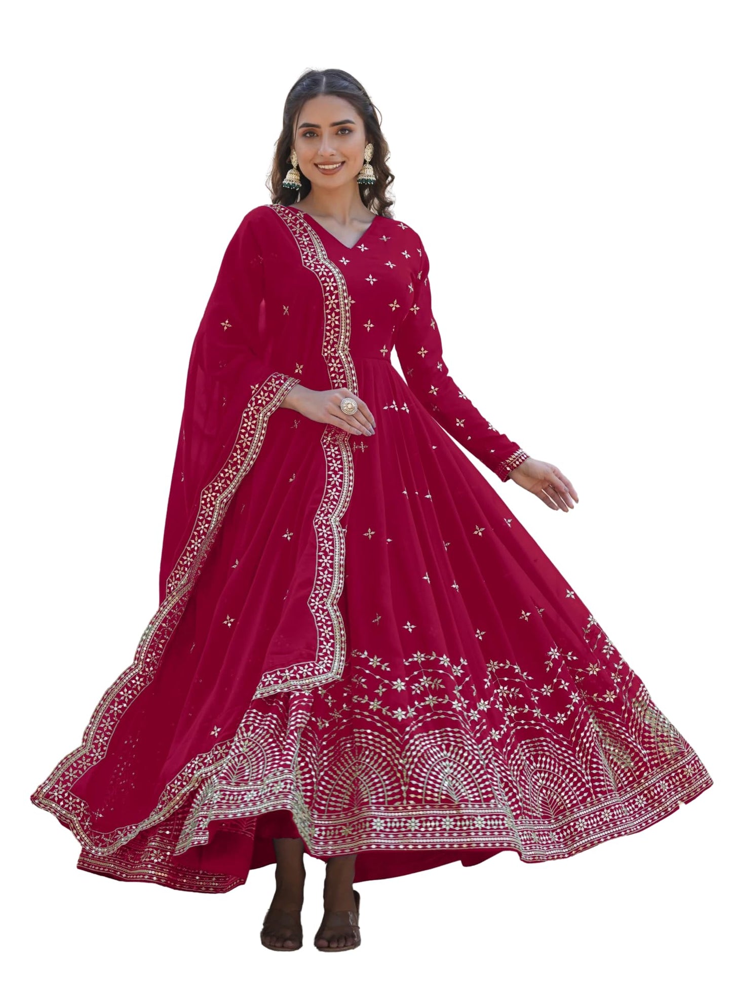 Fashion Basket Turquoise Georgette With Sequins Embroidery Anarkali Kurta Set For Women
