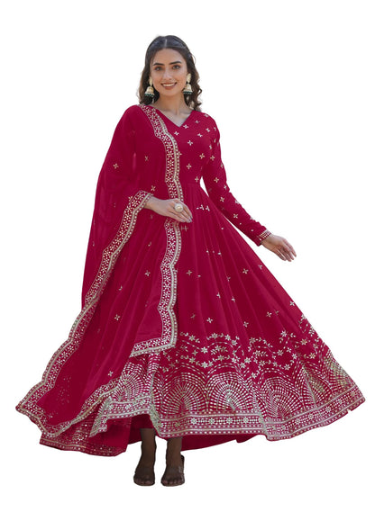 Fashion Basket Turquoise Georgette With Sequins Embroidery Anarkali Kurta Set For Women