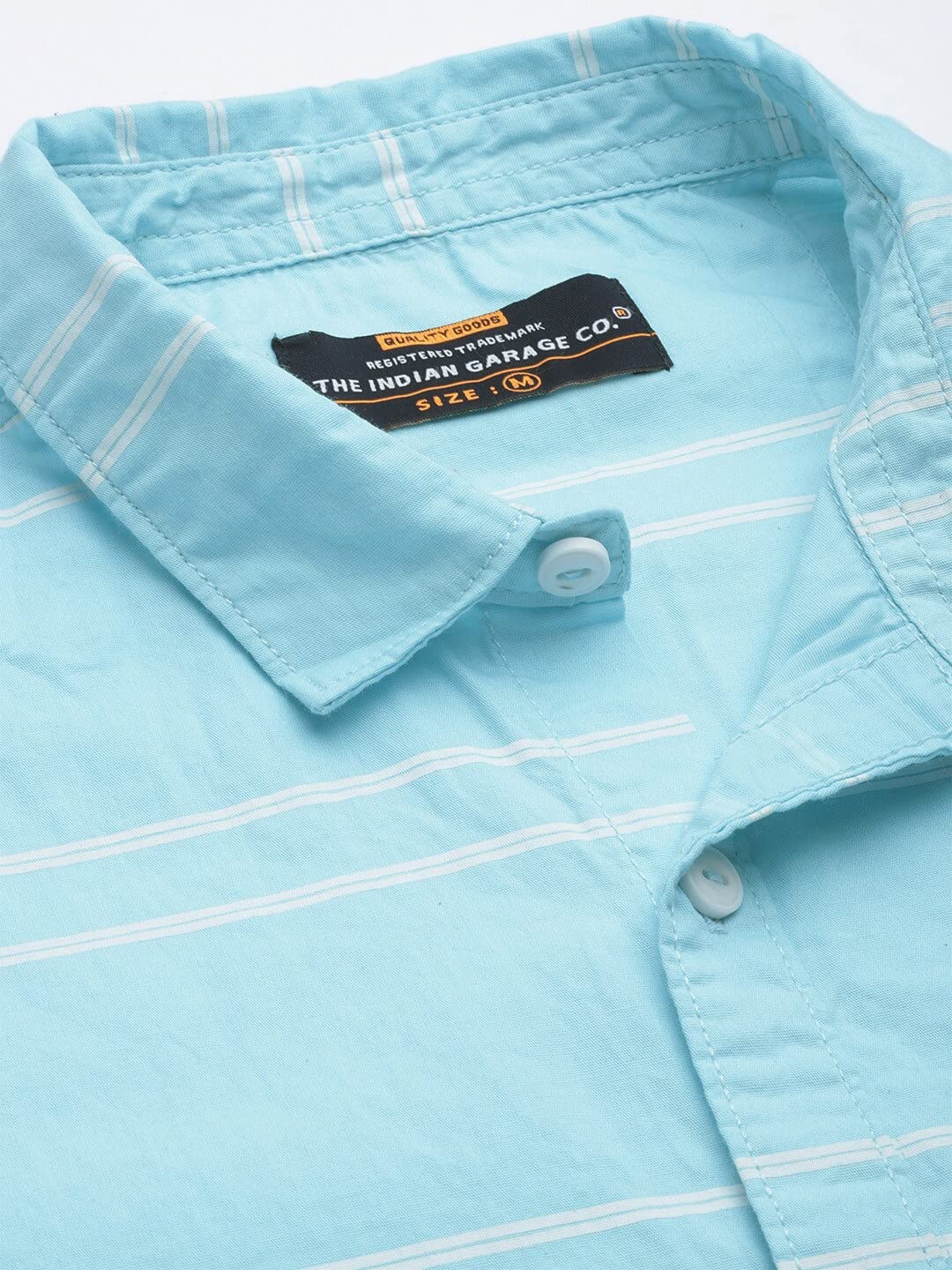 The Indian Garage Co Blue Regular Fit Spread Collar Striped Short Sleeves Shirt