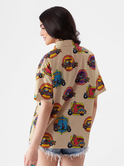 The Souled Store TSS Originals: Desi Paintwork Womens Loose Fit Graphic Printed Half Sleeve Cotton Pink Women Summer Shirts Shir