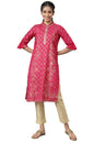 Aurelia WomenS Polyester Pink Floral Mandarin Collar Straight Kurta_22Aua13488-505722_L