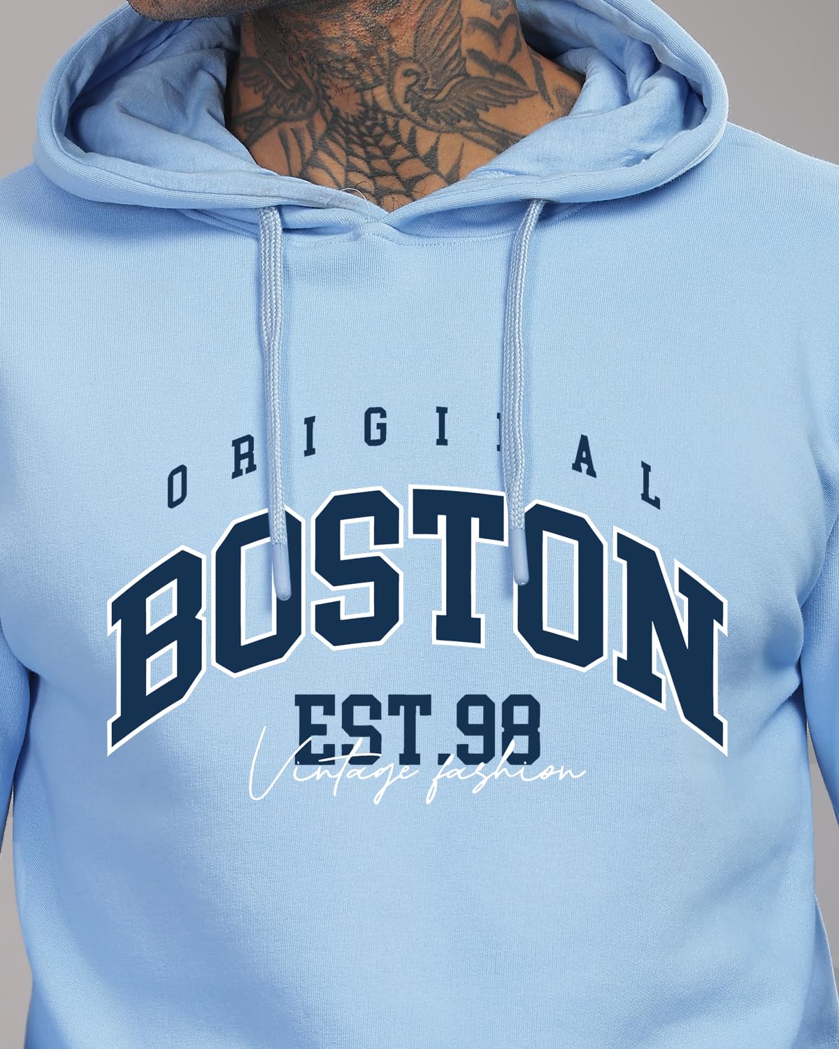 ADRO Men's Cotton Neck Hooded Sweatshirt (H24-BOST-SK_Sky Blue