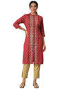 W For Woman Red Geometric Printed Synthetic Regular Glitter Kurta