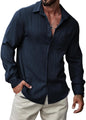 Deelmo MenS Regular Fit Button Down Dress Shirts Textured Long Sleeve Casual Hawaiian Beach Shirt With Pocket Navy Blue