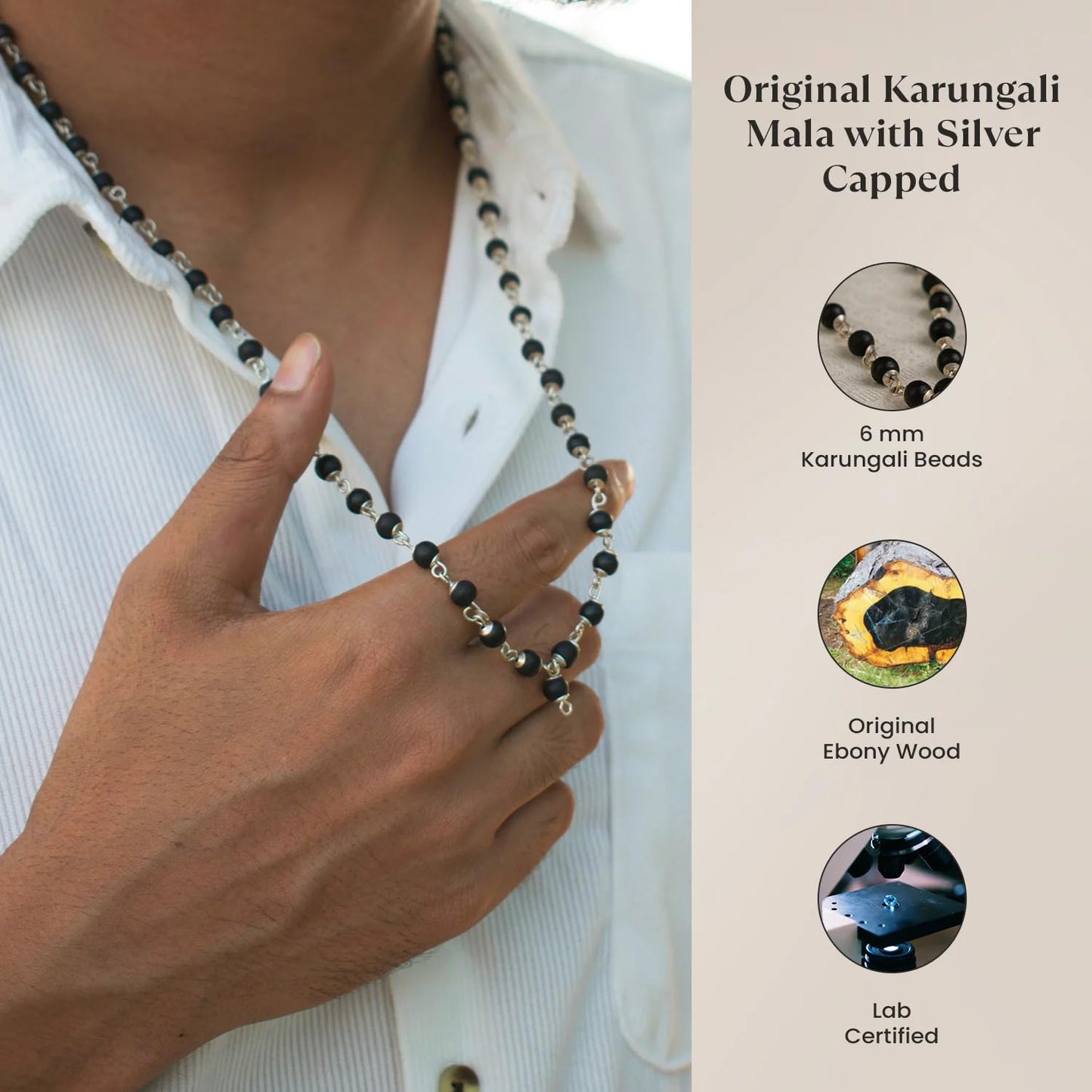 Astrotalk Silver Capped Karungali Malai 6 mm (54+1 Beads) | Karungali Mala Original for Lord Murugan Blessings | Evil Eye Protection & Mangal Dosh | Ideal for Puja & Gift items