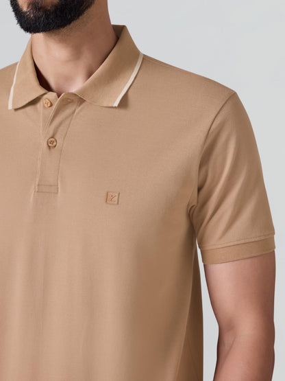 XYXX Mens Solid Cotton Polo T-Shirt | Mercerized Pique Polo Collor Tshirts | Half Sleeves | Solid-Slim Fit | Mocha Brown