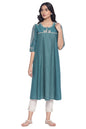 W for Woman Green Polka Dots Printed Flared Kurta