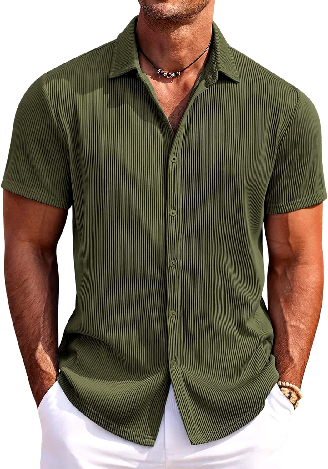 CB-COLEBROOK Mens Casual Shirts Short Sleeve Button Down Loose Fit Shirt for Men Wedding Beach Fashion Shirt (in, Alpha, XL, Re