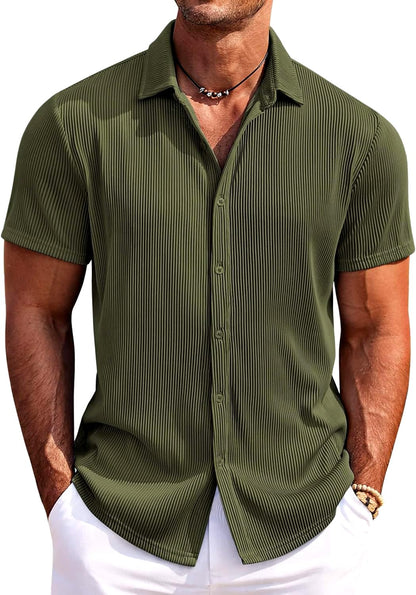 CB-COLEBROOK Mens Casual Shirts Short Sleeve Button Down Loose Fit Shirt for Men Wedding Beach Fashion Shirt (in, Alpha, XL, Re