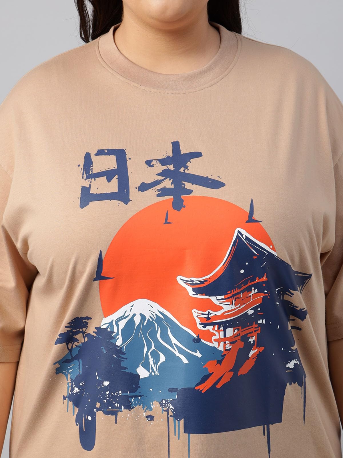 Juneberry 100% Pure Cotton Oversized Baggy Fit Cool Front Chest Graphic Printed Half Sleeve Plus Size T-Shirt For Women & Girls